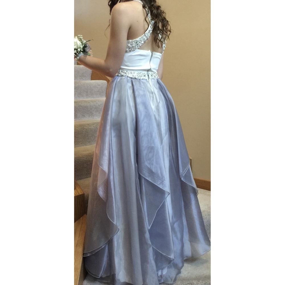 Say Yes to the Prom 2-Piece Beaded Midriff Maxi Tulle Skirt Silver Lavender Sz 1